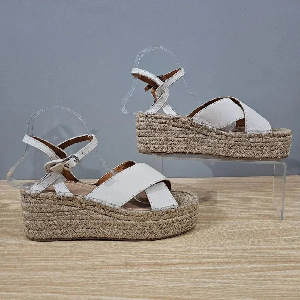 NEW Rag & Bone Hera Sandal Espadrille Platform Wedge Antique White Leather EU 41